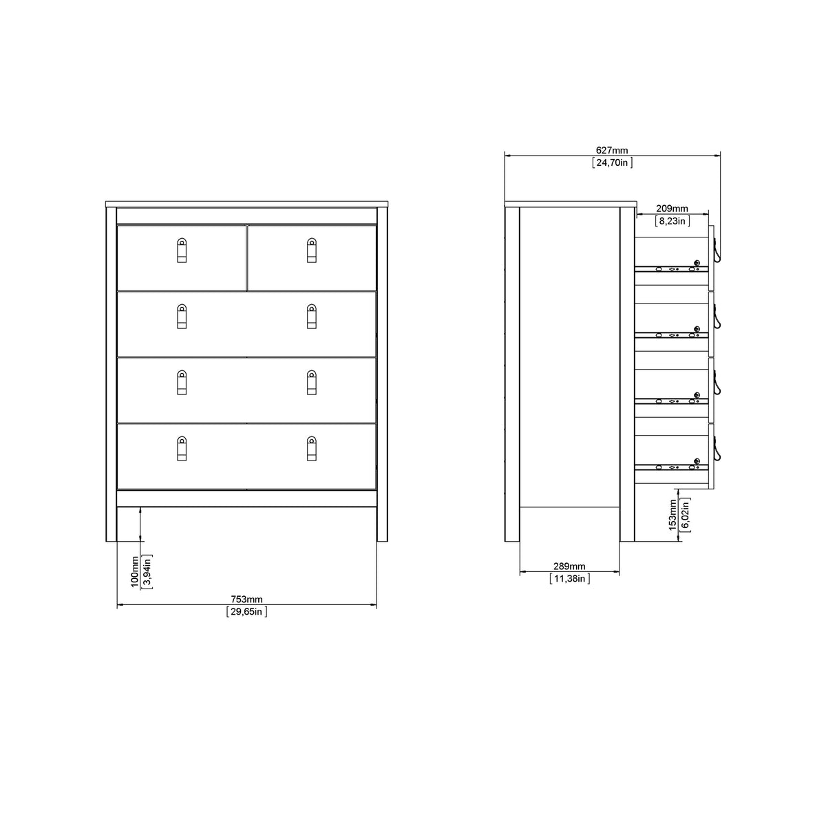 Barcelona Chest 3+2 drawers in White