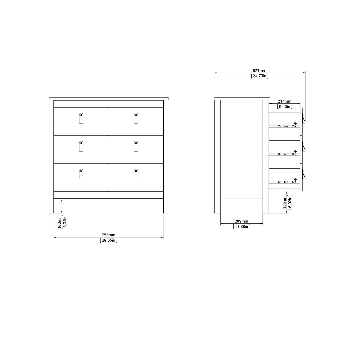 Barcelona Chest 3 drawers in Matt Black