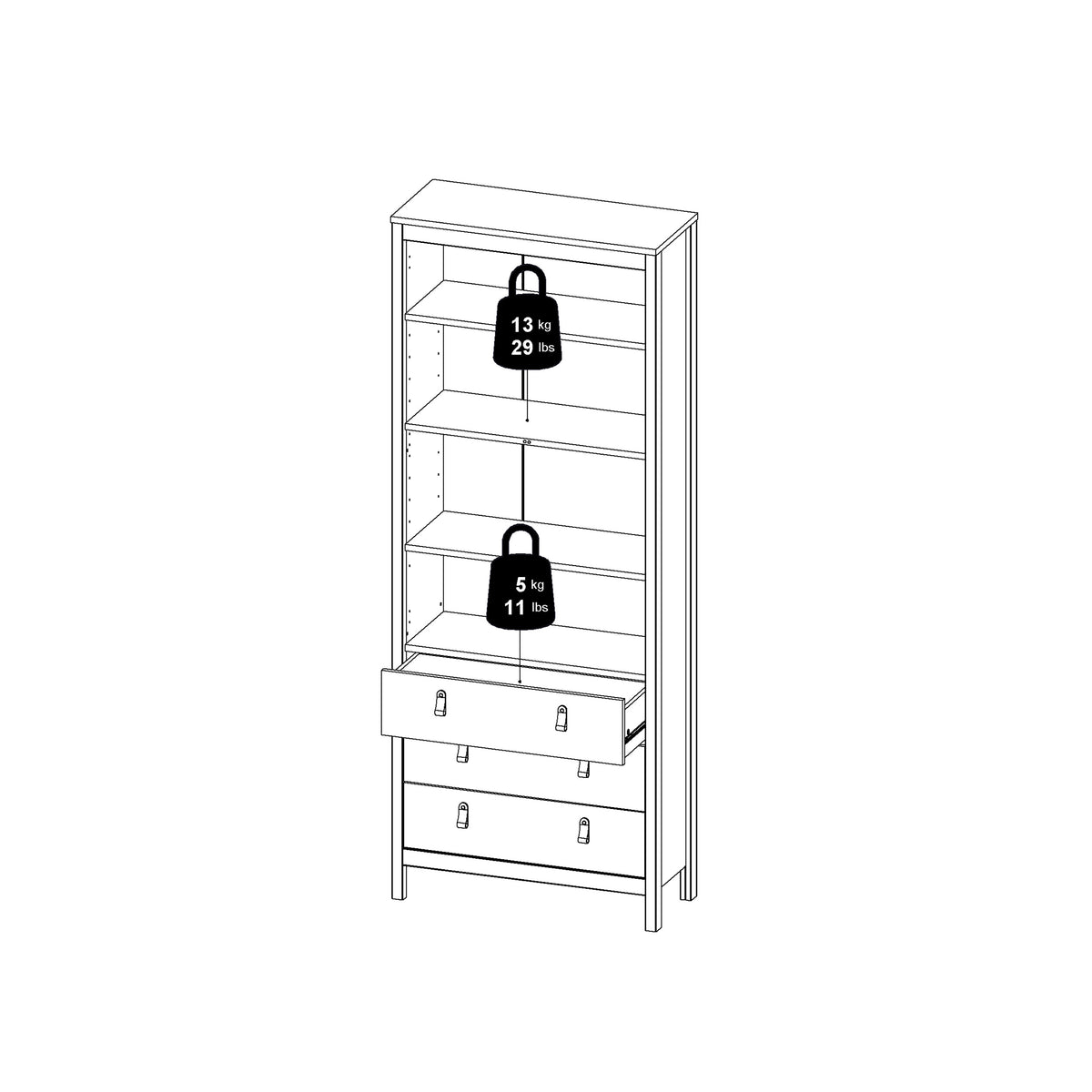 Barcelona China cabinet 2 doors w/glass + 3 drawers in White