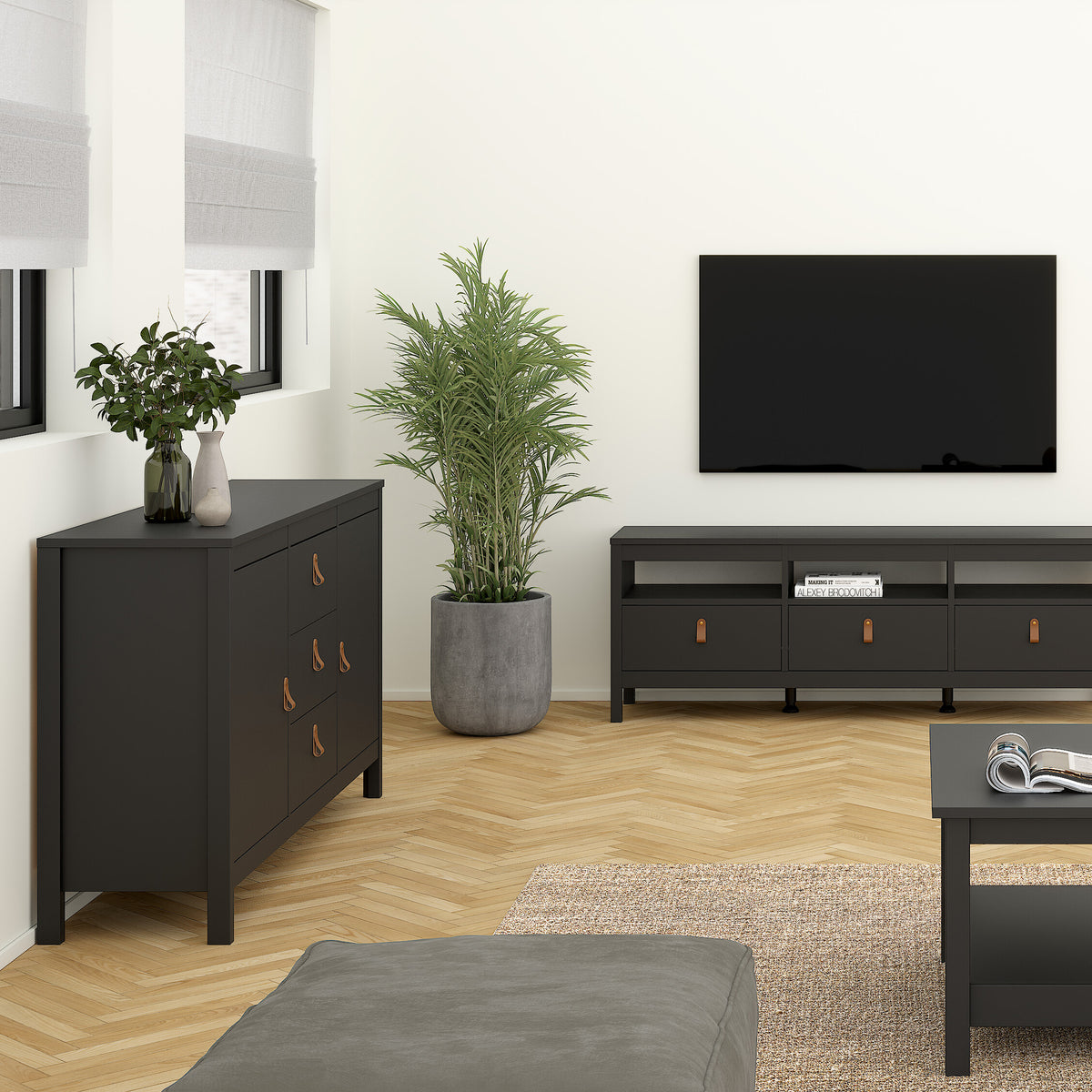 Barcelona Sideboard 2 doors + 3 drawersin Matt Black