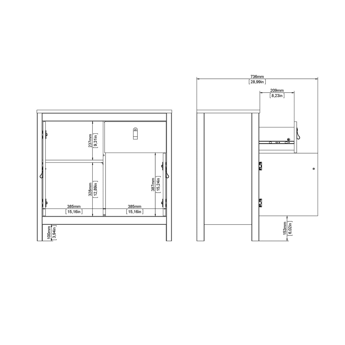 Barcelona Sideboard 2 doors + 1 drawer in White