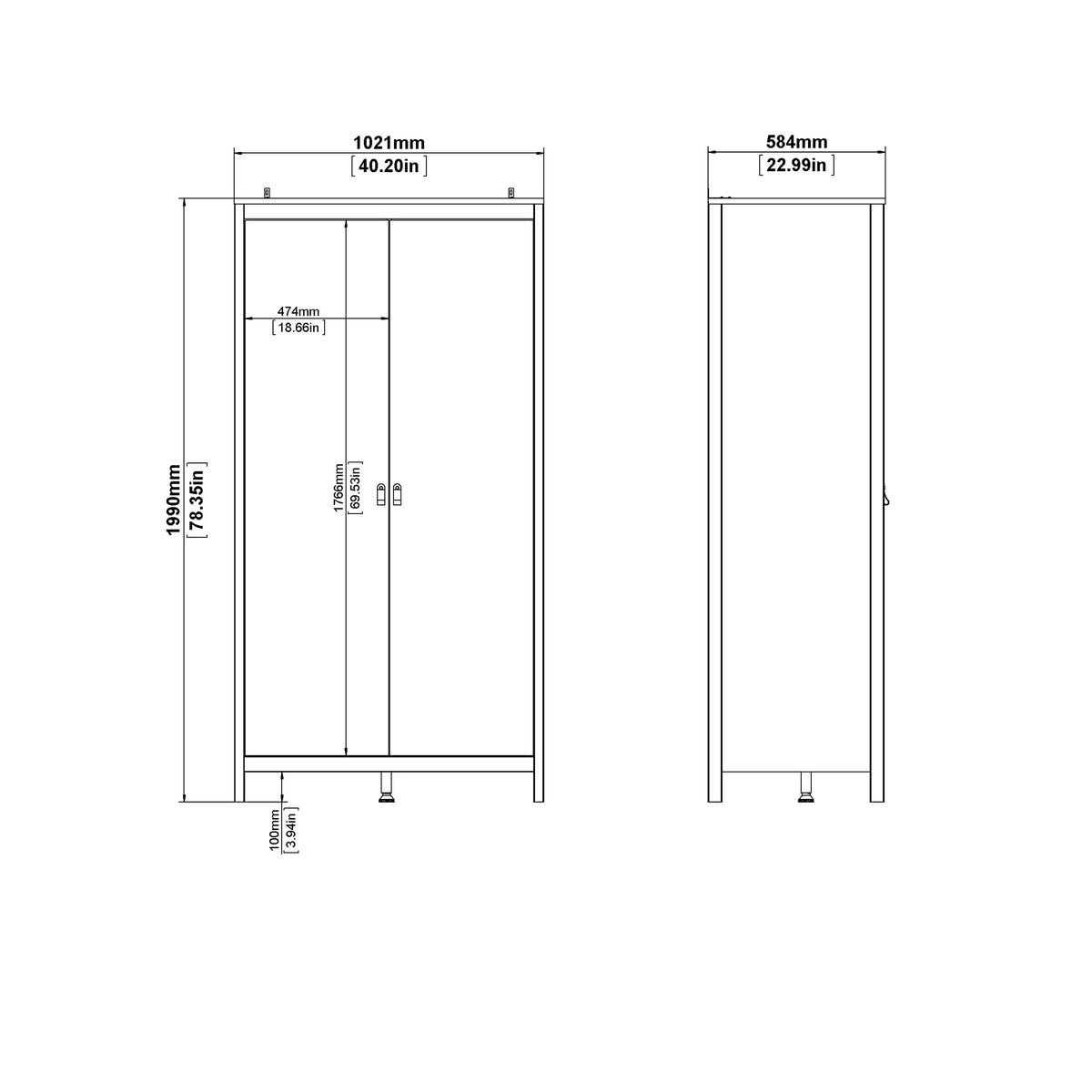 Barcelona Wardrobe with 2 doors in White