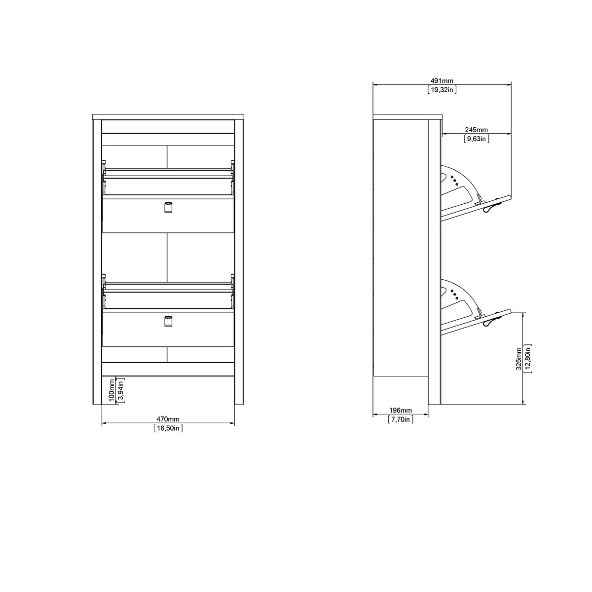 Barcelona Shoe Cabinet 2 Flap Door White