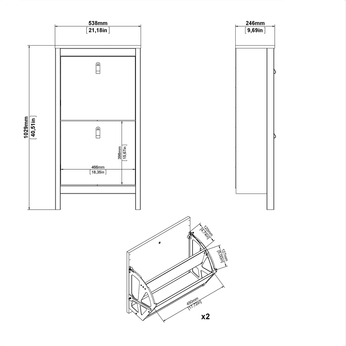 Barcelona Shoe Cabinet 2 flap doors Matt Black