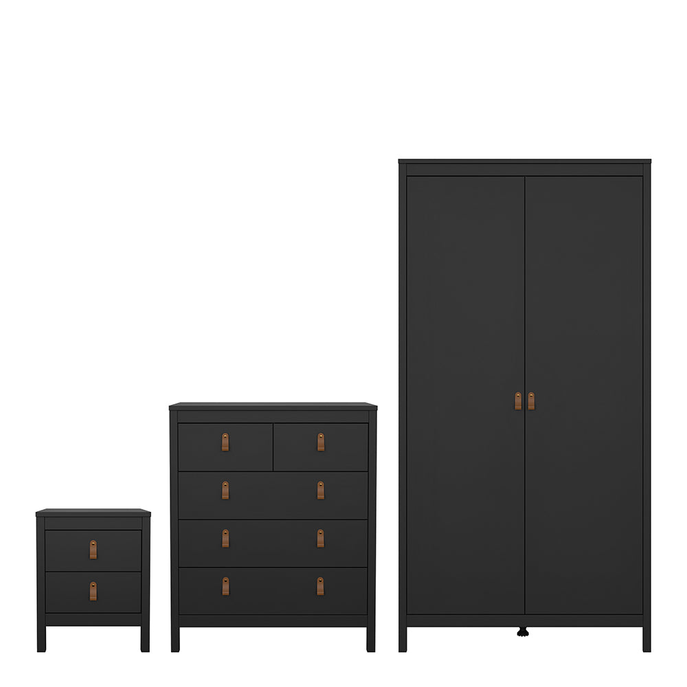 Barcelona 3 Piece Bundle, Bedside, Chest and 2 Door Wardrobe in Matt Black