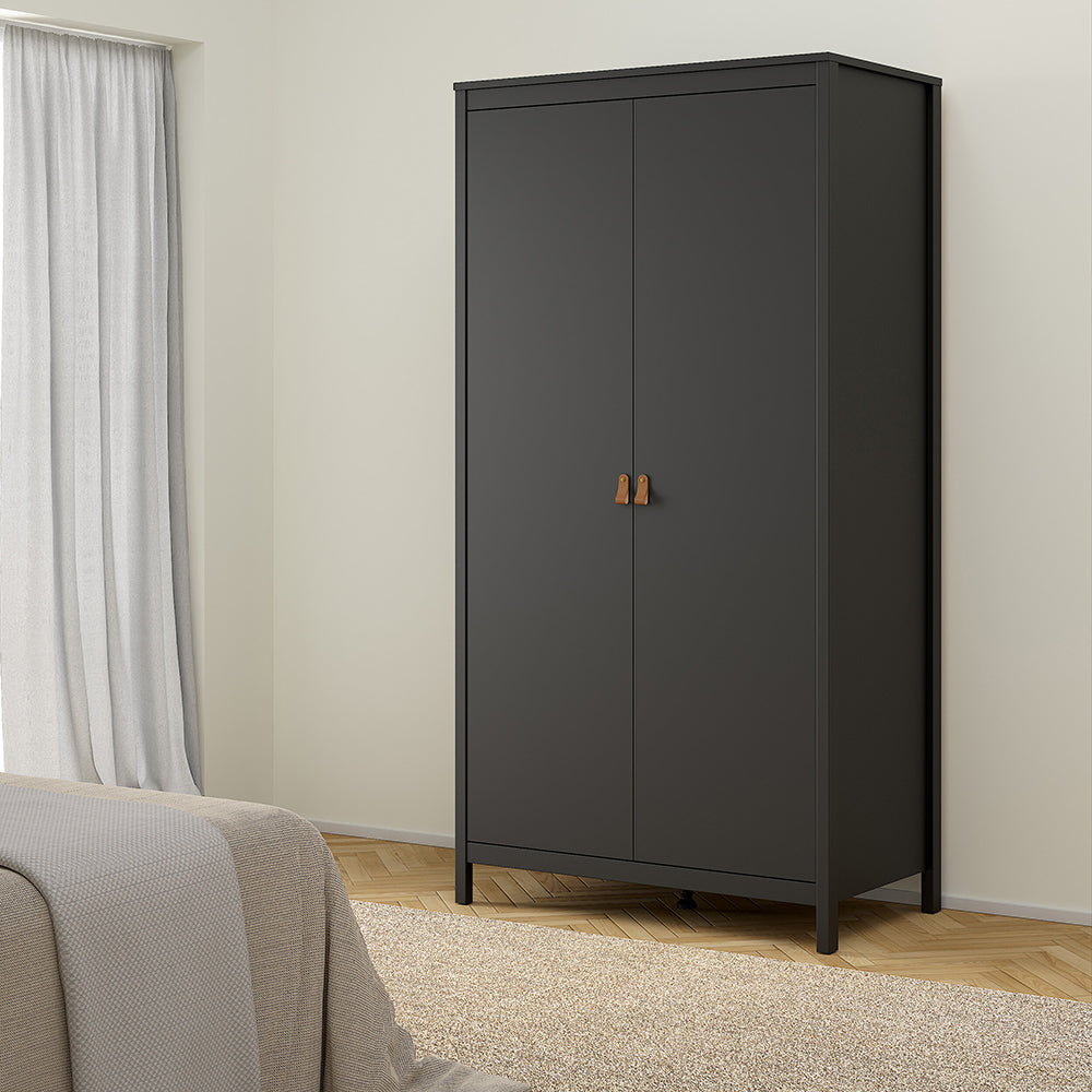 Barcelona 3 Piece Bundle, Bedside, Chest and 2 Door Wardrobe in Matt Black