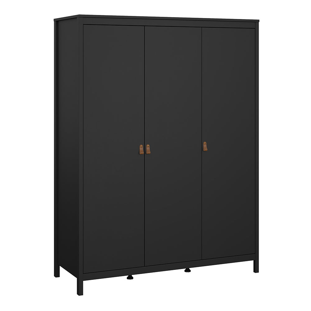 Barcelona 3 Piece Bundle, Bedside, Chest and 3 Door Wardrobe in Matt Black