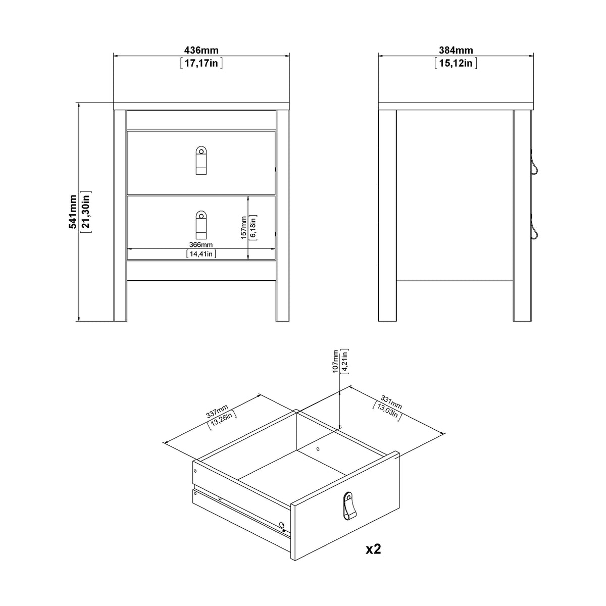 Madrid 3 Piece Bundle, Bedside, Chest and 3 Door Wardrobe in White