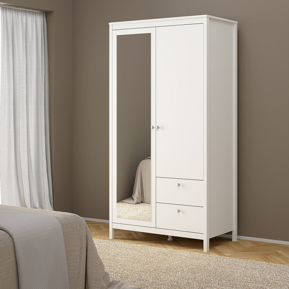 Madrid Wardrobe with 1 door + 1 mirror door + 2 drawers White