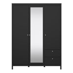 Madrid Wardrobe with 2 doors + 1 mirror door + 2 drawers Matt Black