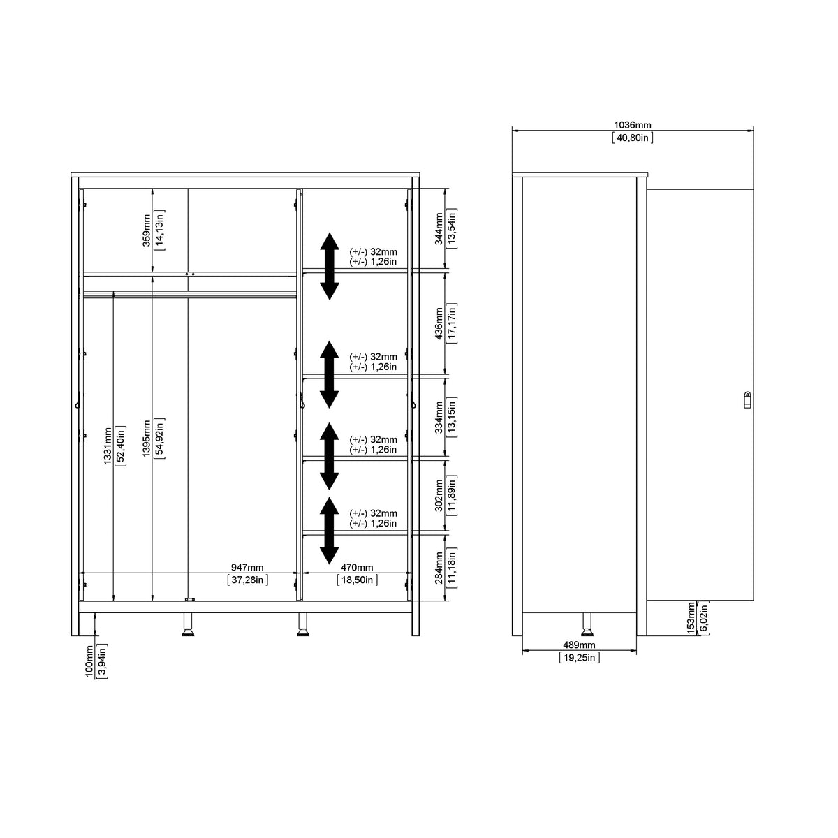 Madrid Wardrobe with 3 doors in White