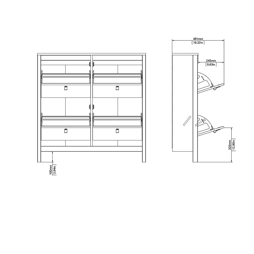 Madrid Shoe cabinet 4 Compartments in Matt Black