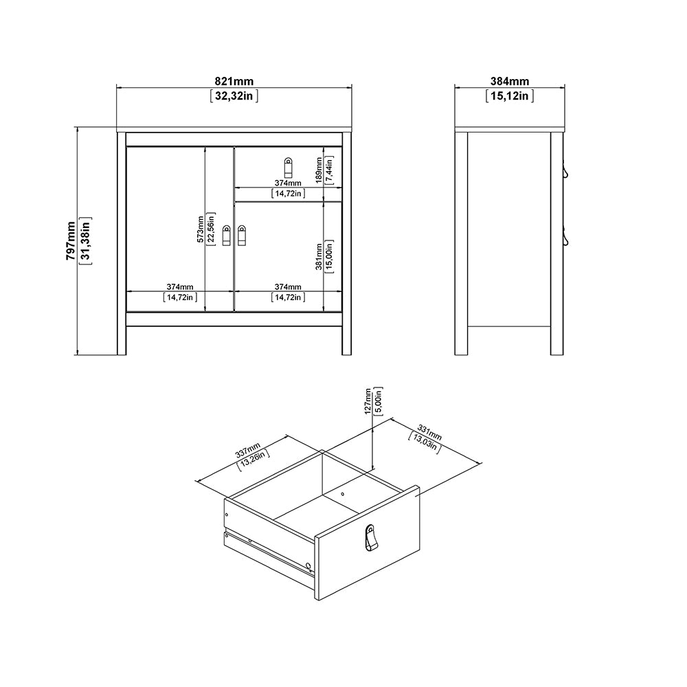 Madrid Sideboard 2 doors + 1 drawer in White