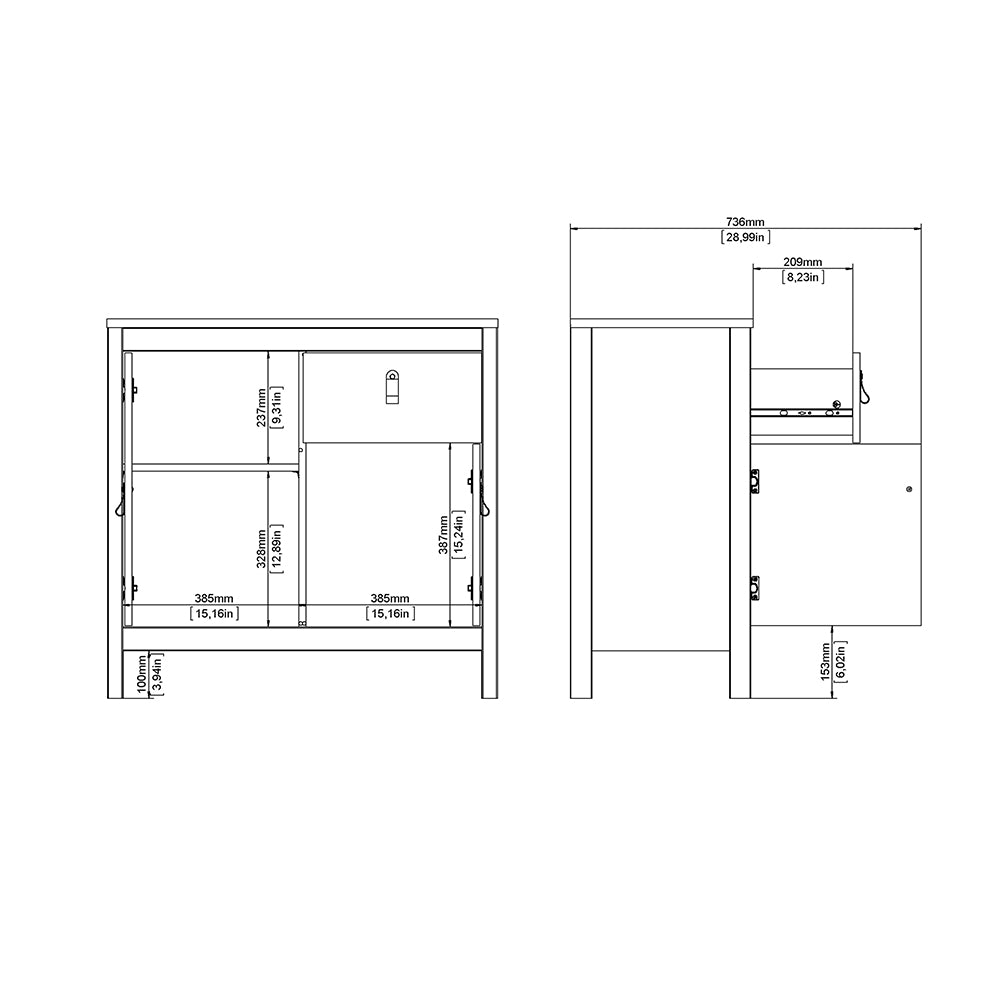 Madrid Sideboard 2 doors + 1 drawer in White