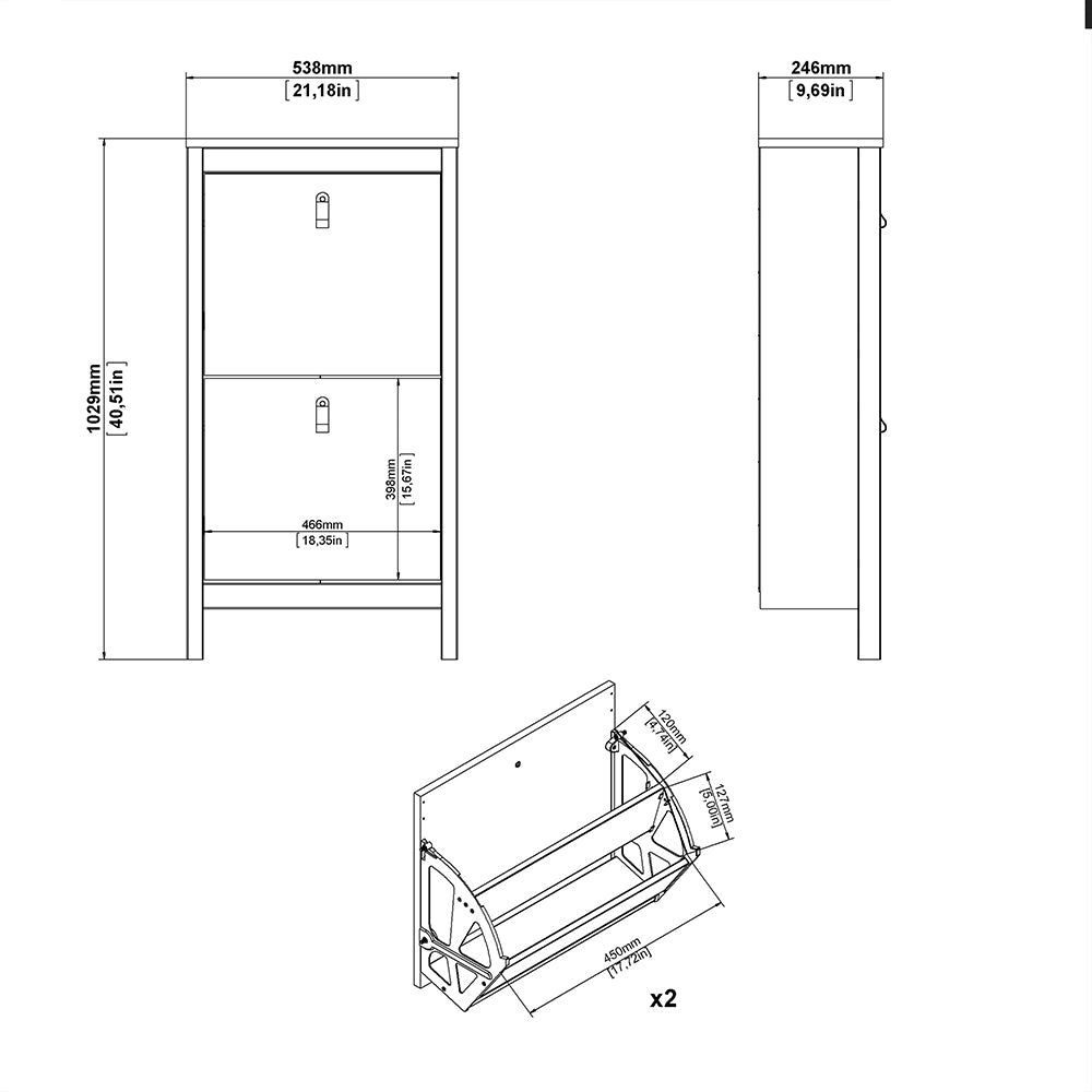 Madrid Shoe Cabinet 2 flap doors Matt Black