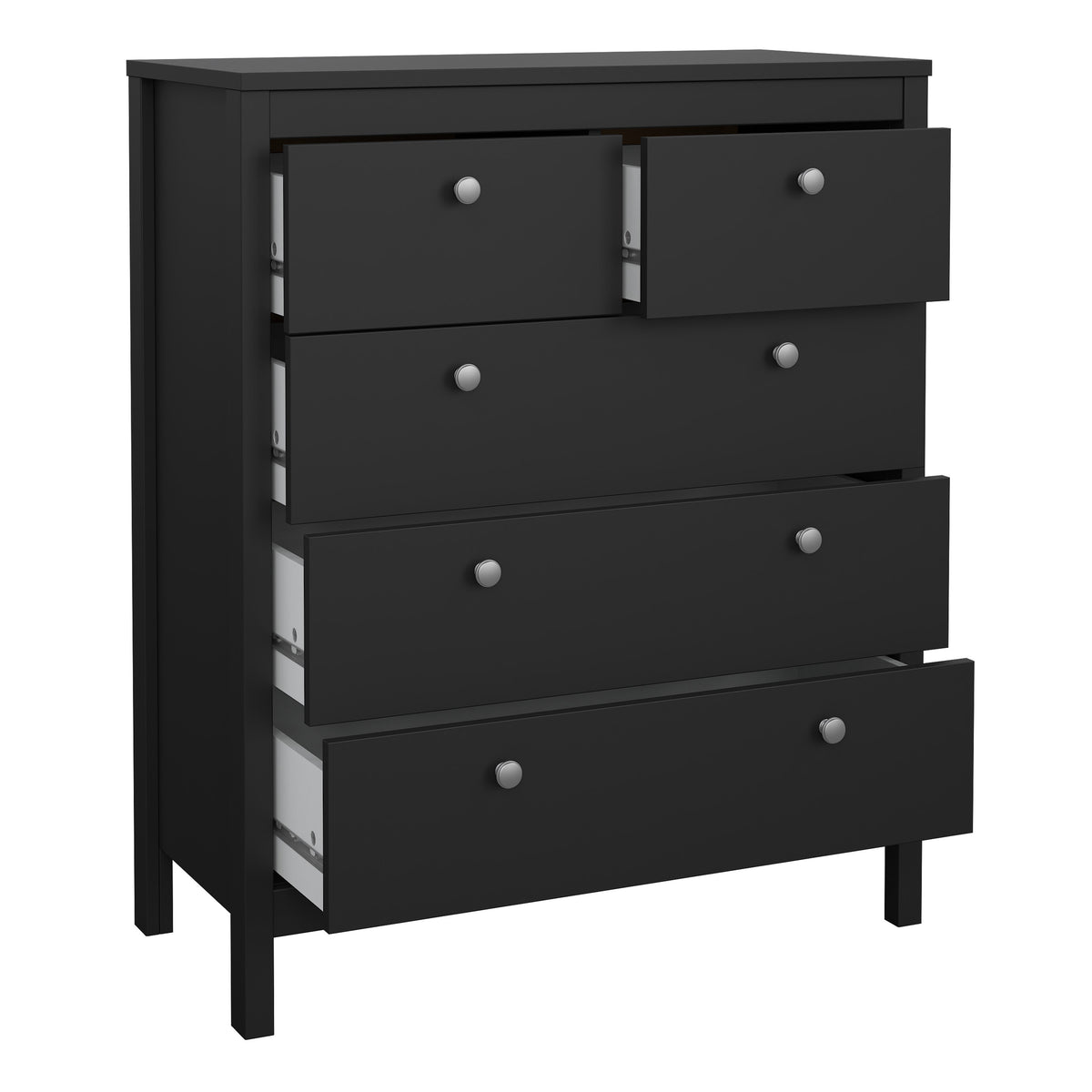 Madrid 3 Piece Bundle, Bedside, Chest and 3 Door Wardrobe in Matt Black