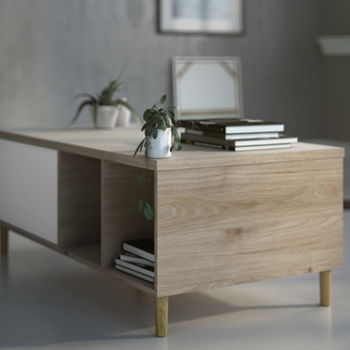 Rome Coffee Table with sliding top in Jackson Hickory Oak with Matt White