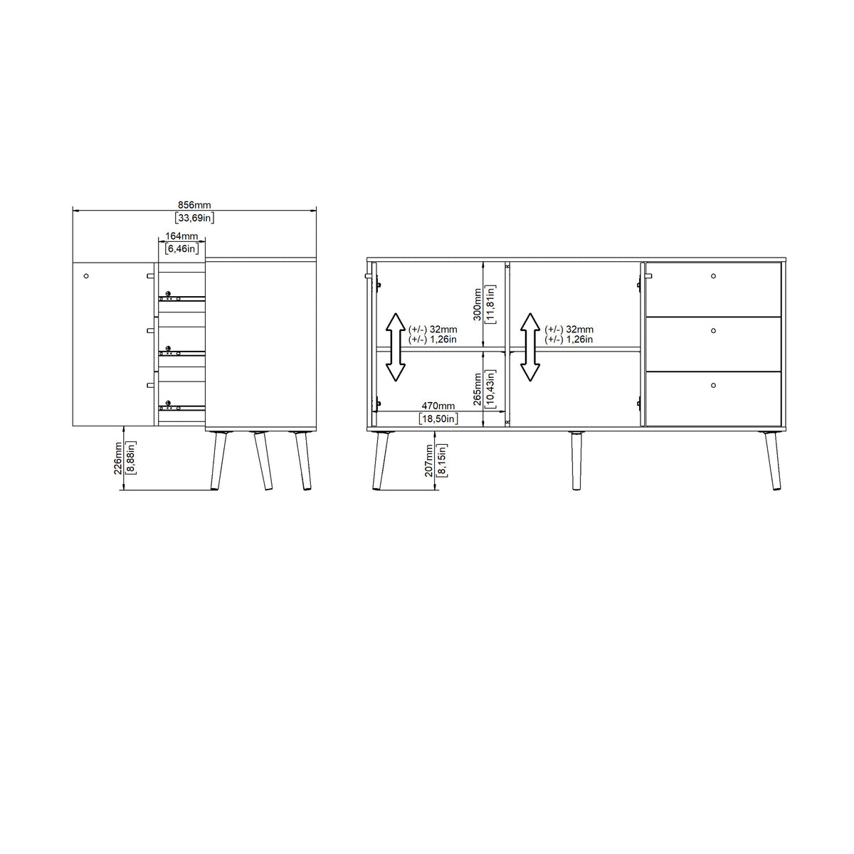 Cumbria Sideboard 2 Doors + 3 Drawers White