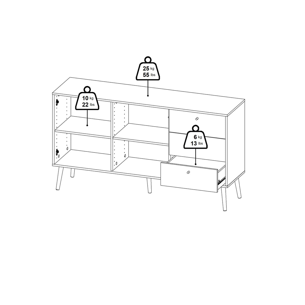 Cumbria Sideboard 2 Doors + 3 Drawers White