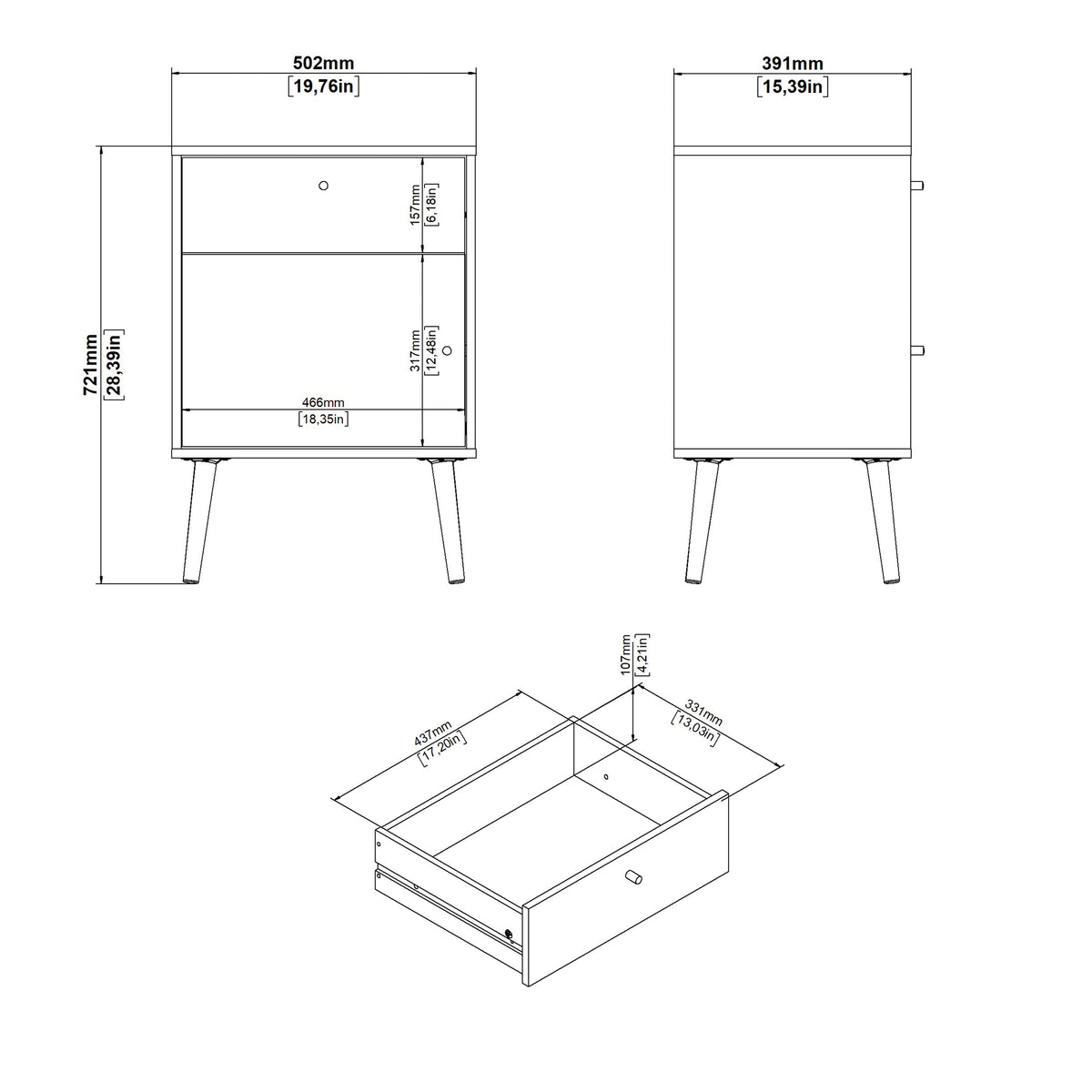 Cumbria Nightstand 1 Door + 1 Drawer Dark Grey