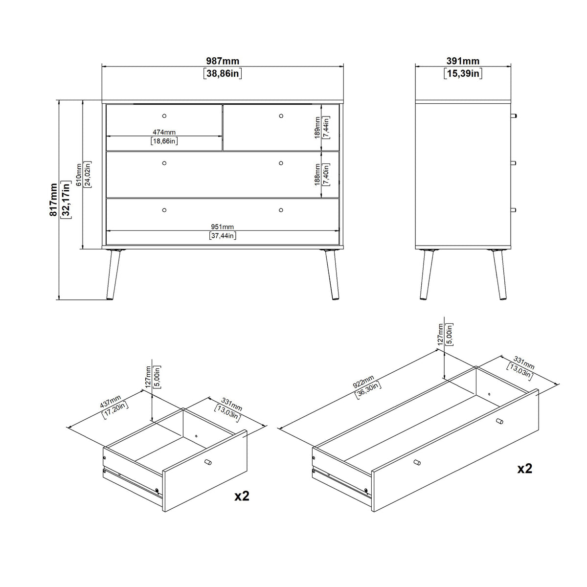 Cumbria Chest 2 + 2 Drawers White