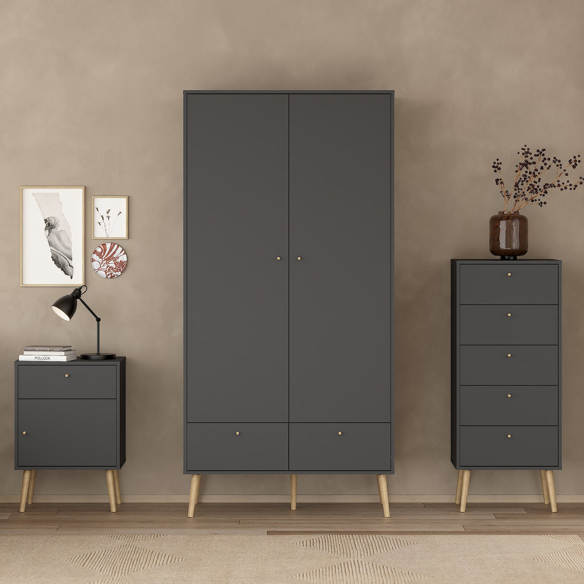 Cumbria Wardrobe with 2 Doors + 2 Drawers Dark Grey