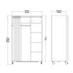 Uppsala Open Mobile Wardrobe Unit in White with a Beige Textile Curtain on Wheels