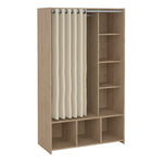 Uppsala Open Mobile Wardrobe Unit in Jackson Hickory Oak with a Beige Textile Curtain