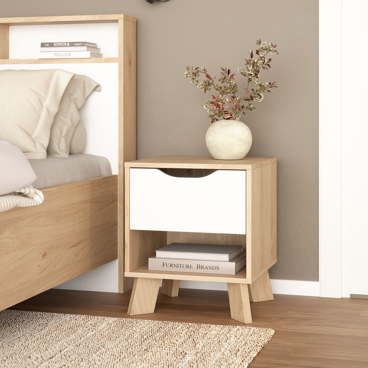 Ikast Nightstand 1 Drawer in Jackson Hickory and White