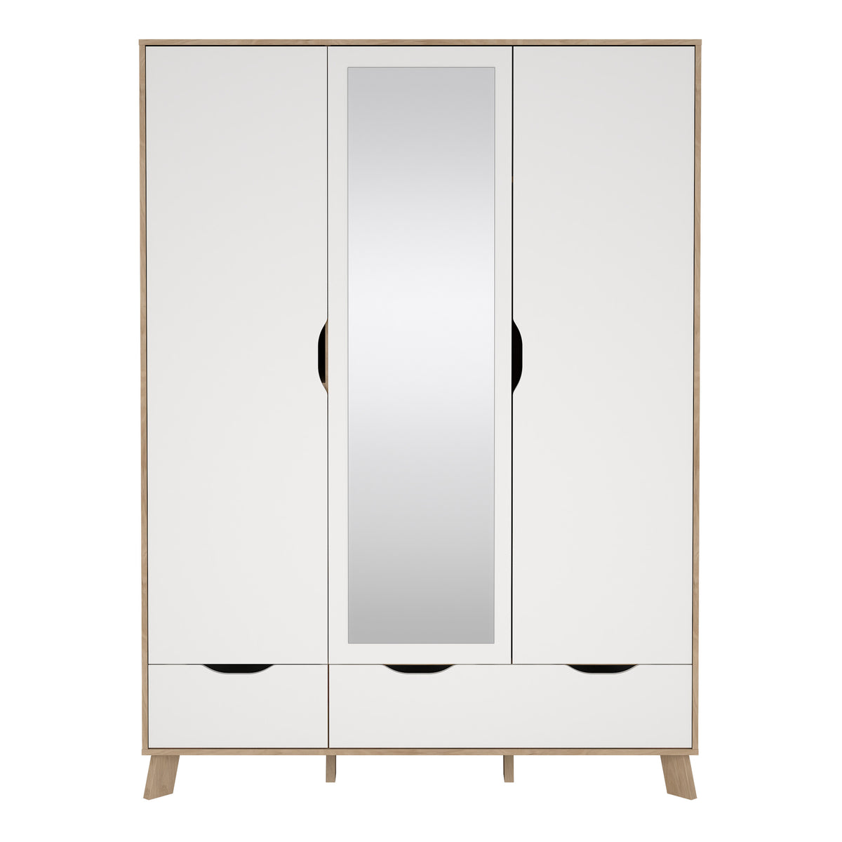 Ikast Wardrobe 3 Doors and 2 Drawers with Mirror in Jackson Hickory and White