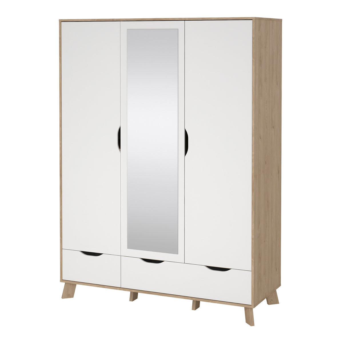 Ikast Wardrobe 3 Doors and 2 Drawers with Mirror in Jackson Hickory and White