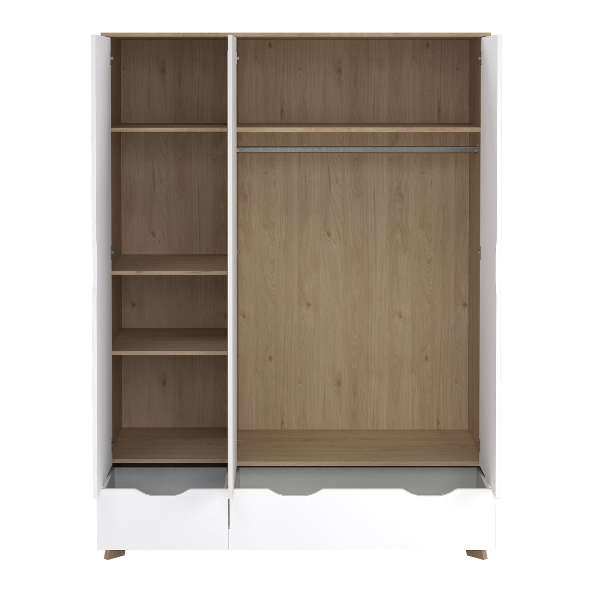 Ikast Wardrobe 3 Doors and 2 Drawers with Mirror in Jackson Hickory and White