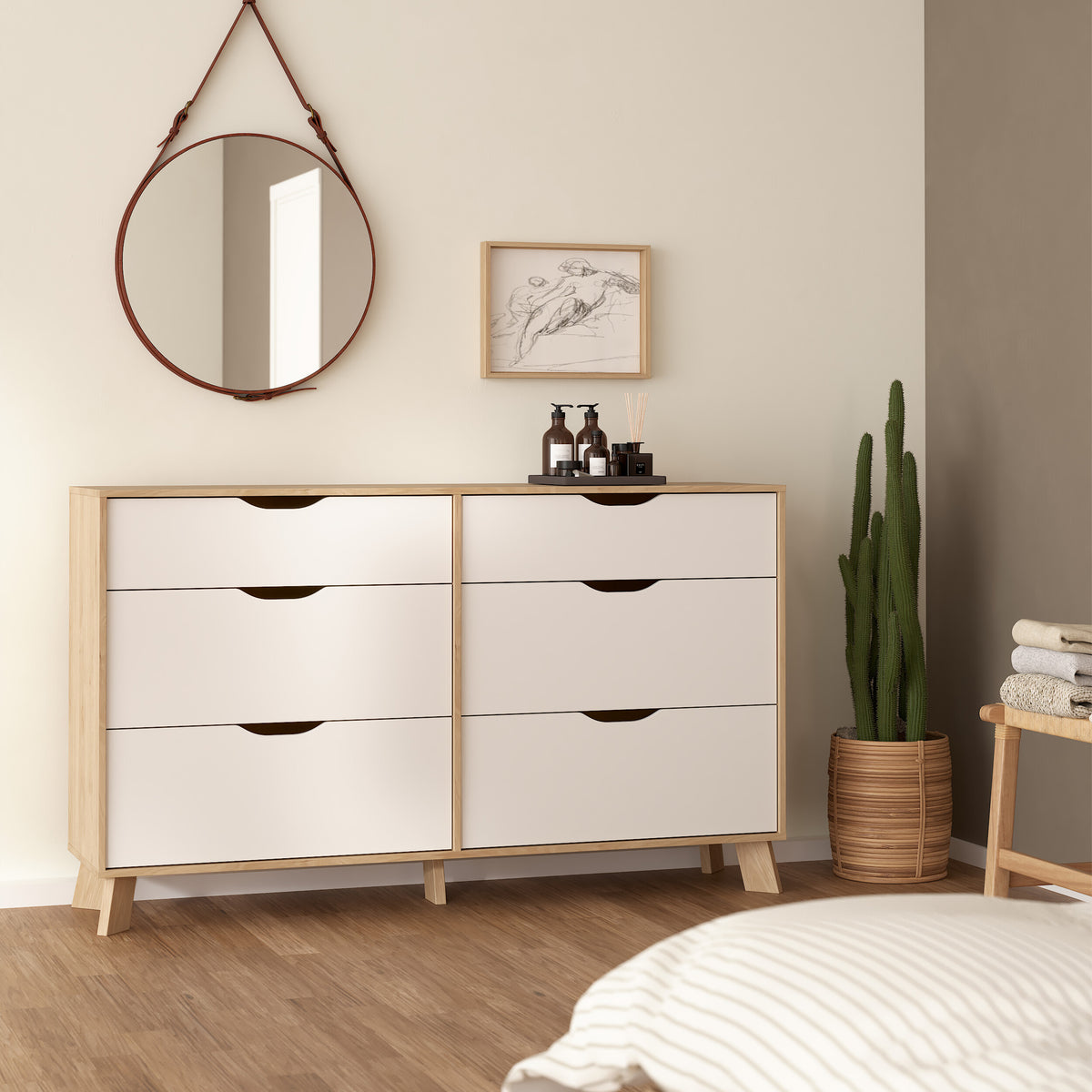 Ikast 6 Drawers Double Dresser in Jackson Hickory and White