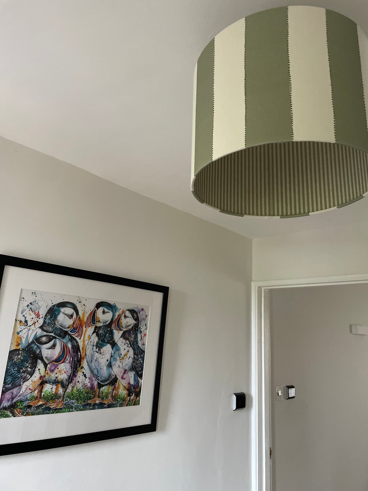 Green Striped doubled sided lined Drum Lampshade