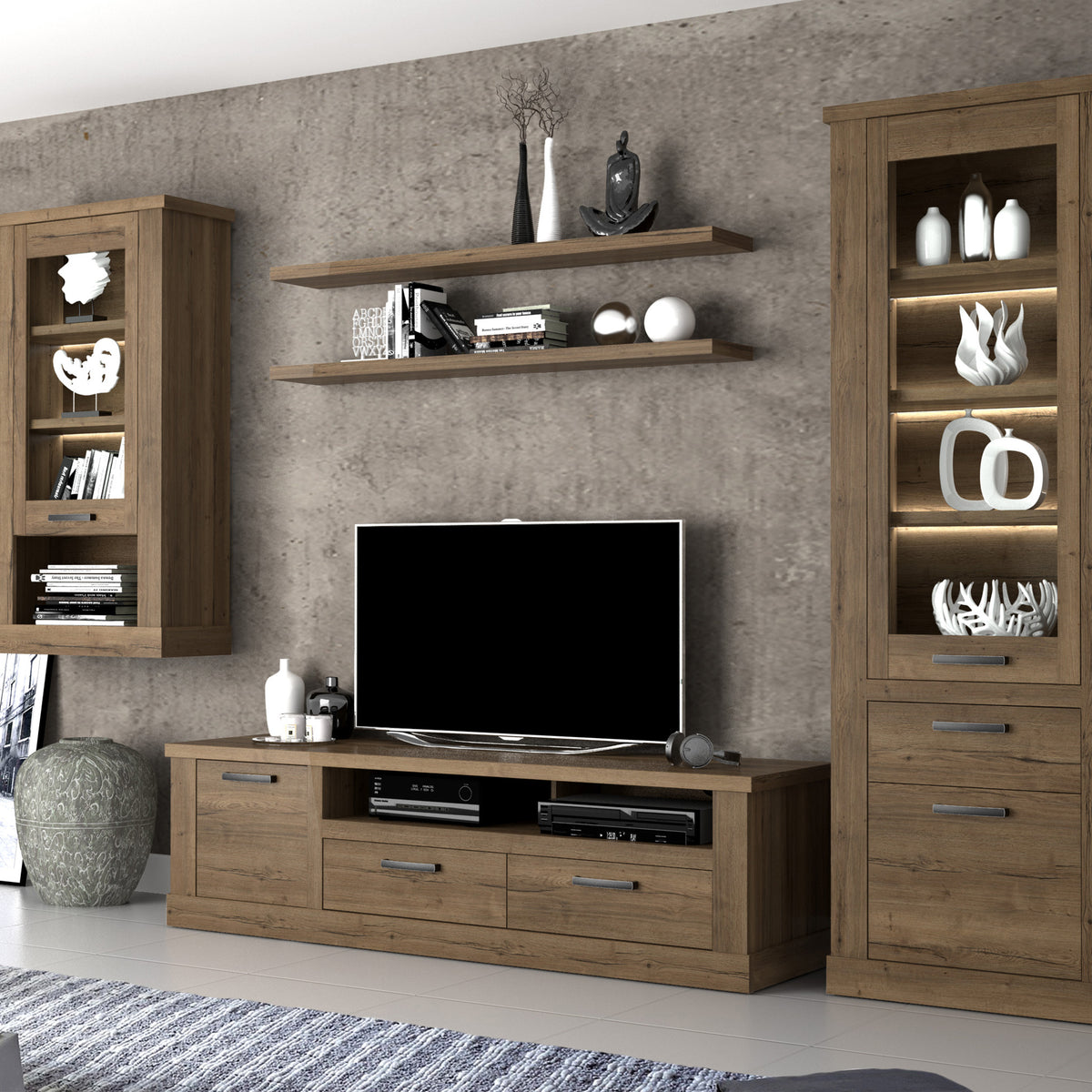 Corona 140cm Wall Shelf in Tabak Oak