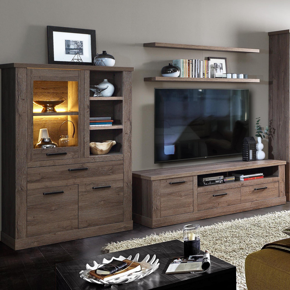 Corona Display Cabinet in Tabak Oak