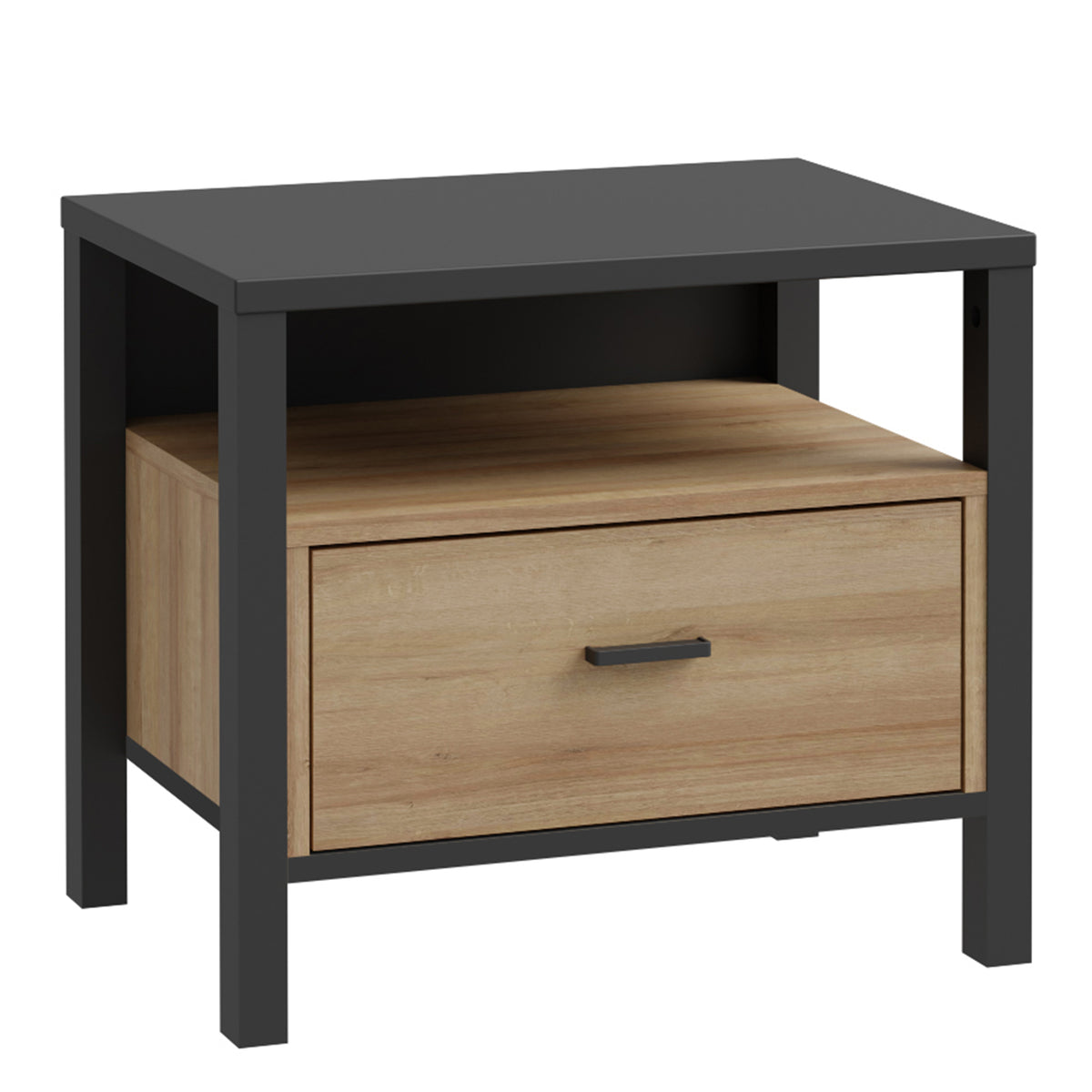 High Rock Bedside in Matt Black/Riviera Oak