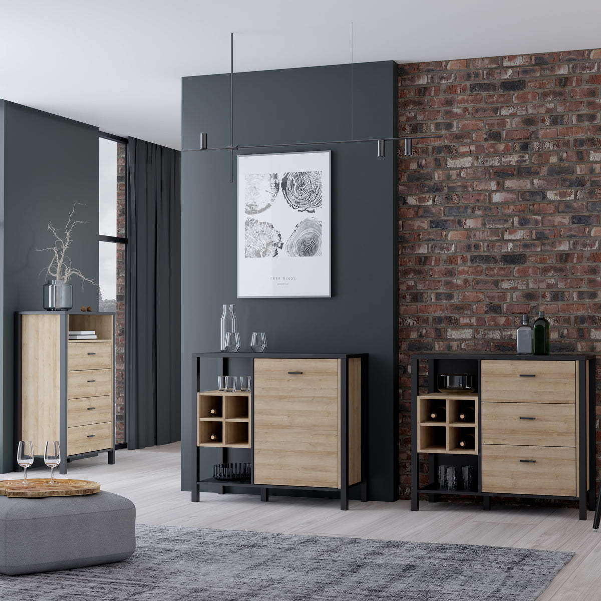 High Rock Storage / Display Chest in Matt Black/Riviera Oak