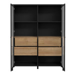 High Rock Extra Wide Display Cabinet in Matt Black/Riviera Oak