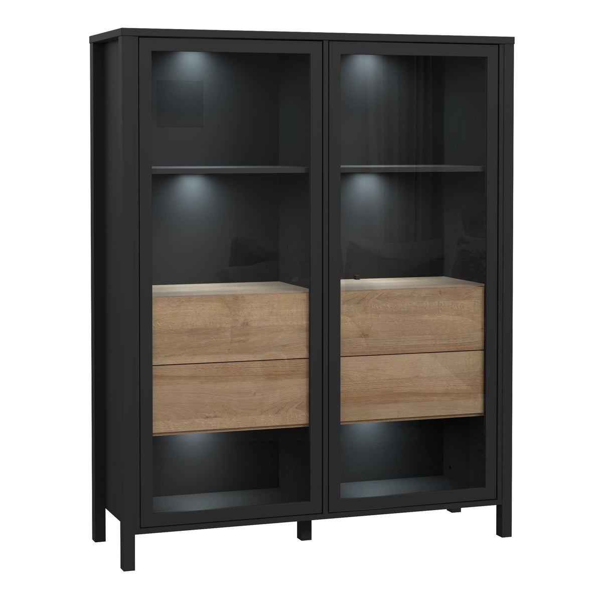 High Rock Extra Wide Display Cabinet in Matt Black/Riviera Oak