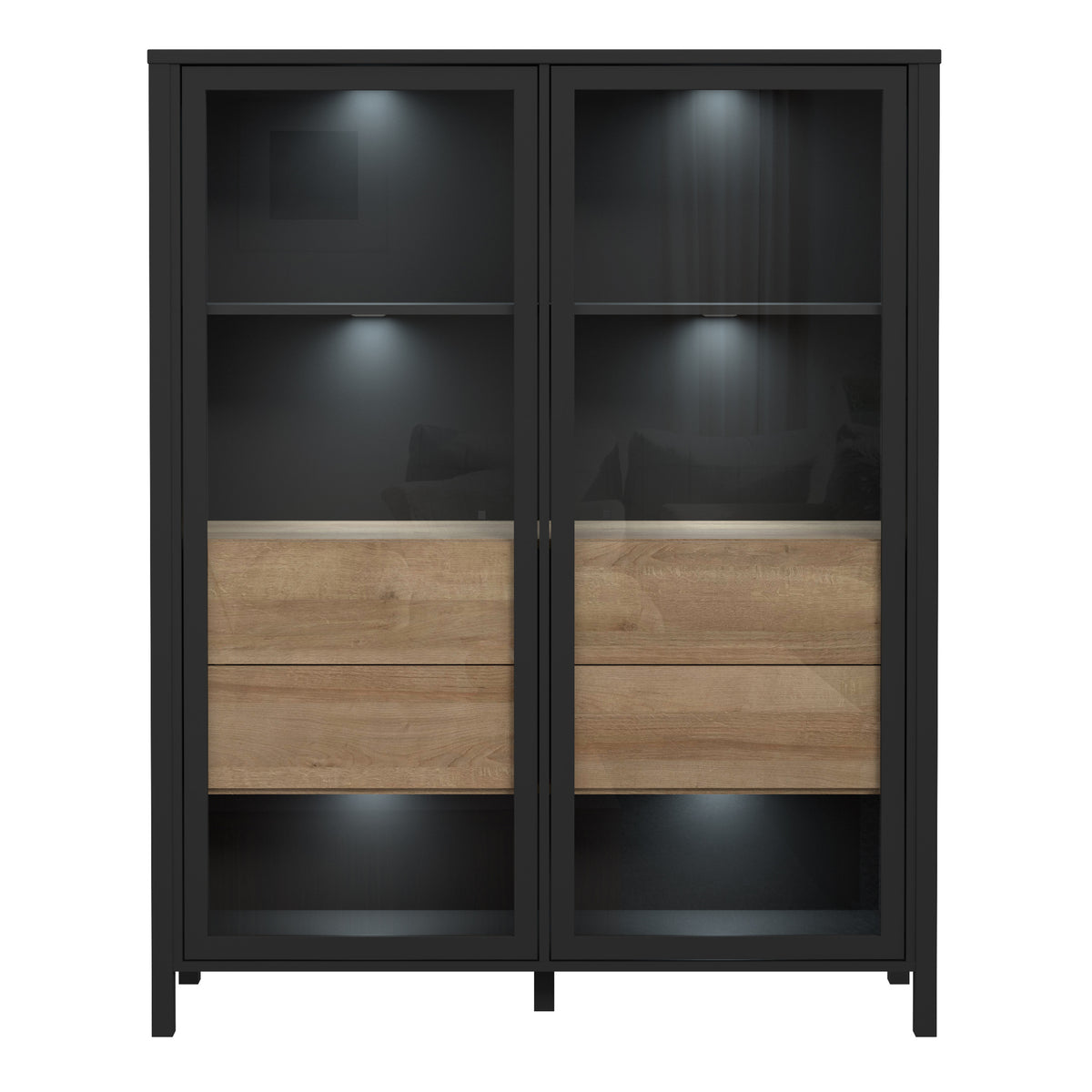 High Rock Extra Wide Display Cabinet in Matt Black/Riviera Oak