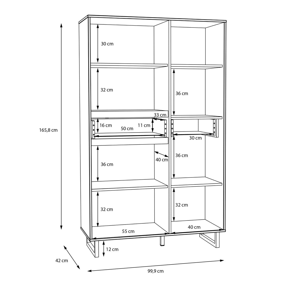 Nikomedes Display Cabinet in Spica Oak/Matt Black/Bartex Oak