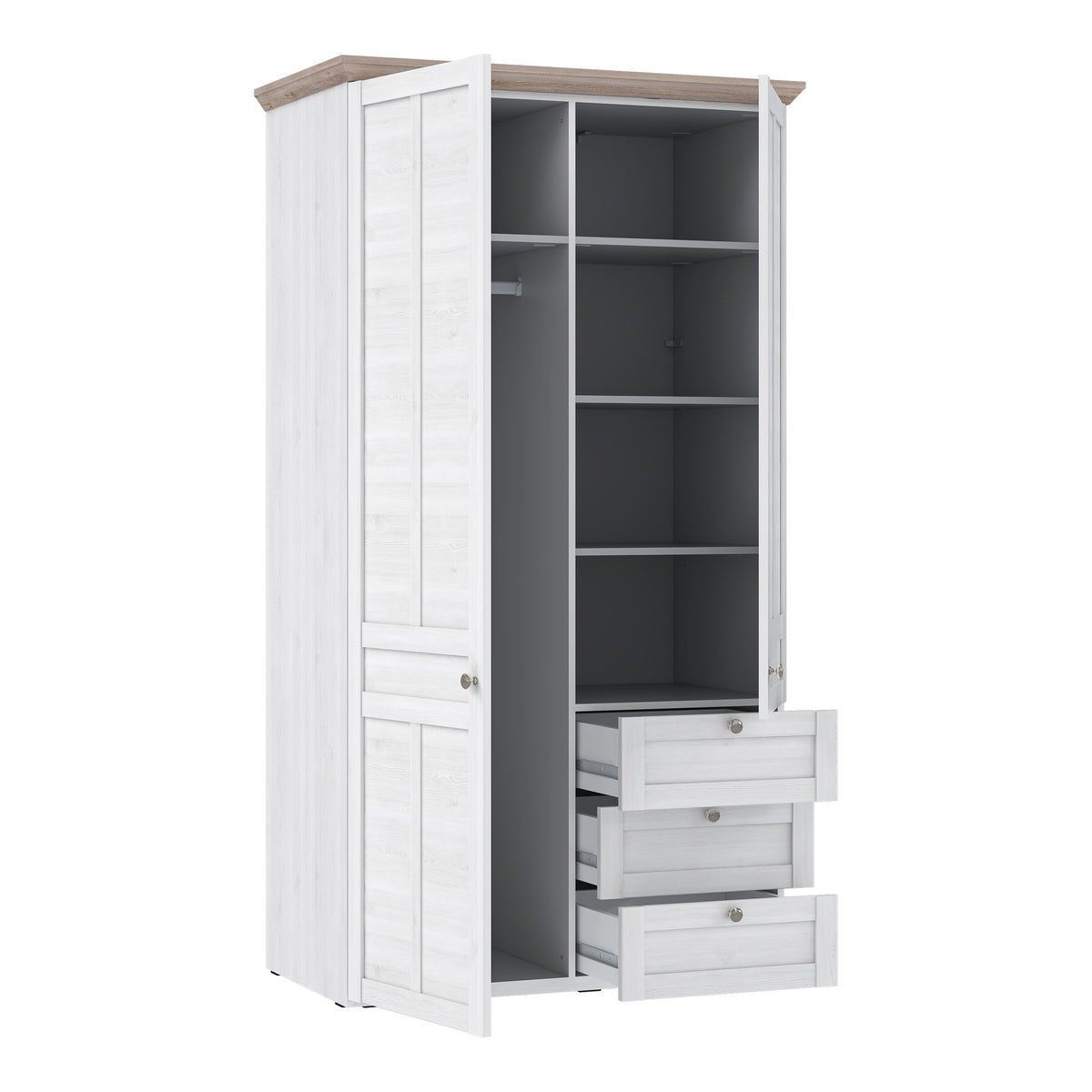 Iloppa 2 Door Wardrobe in Snowy Oak/Oak Nelson