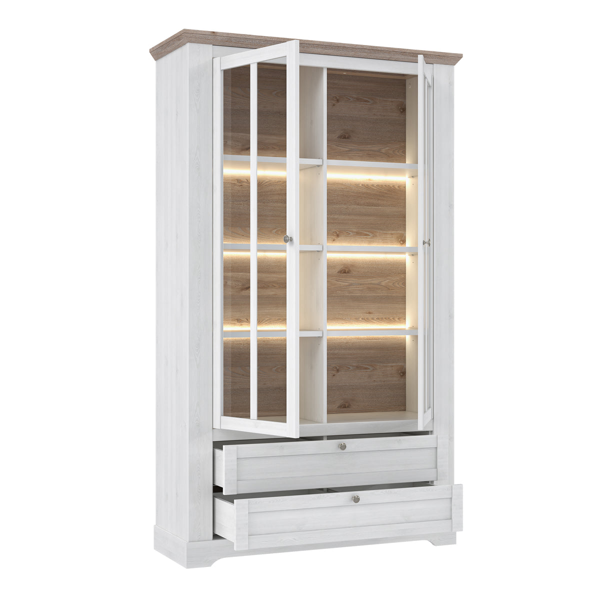 Iloppa Display Cabinet in Snowy Oak/Oak Nelson