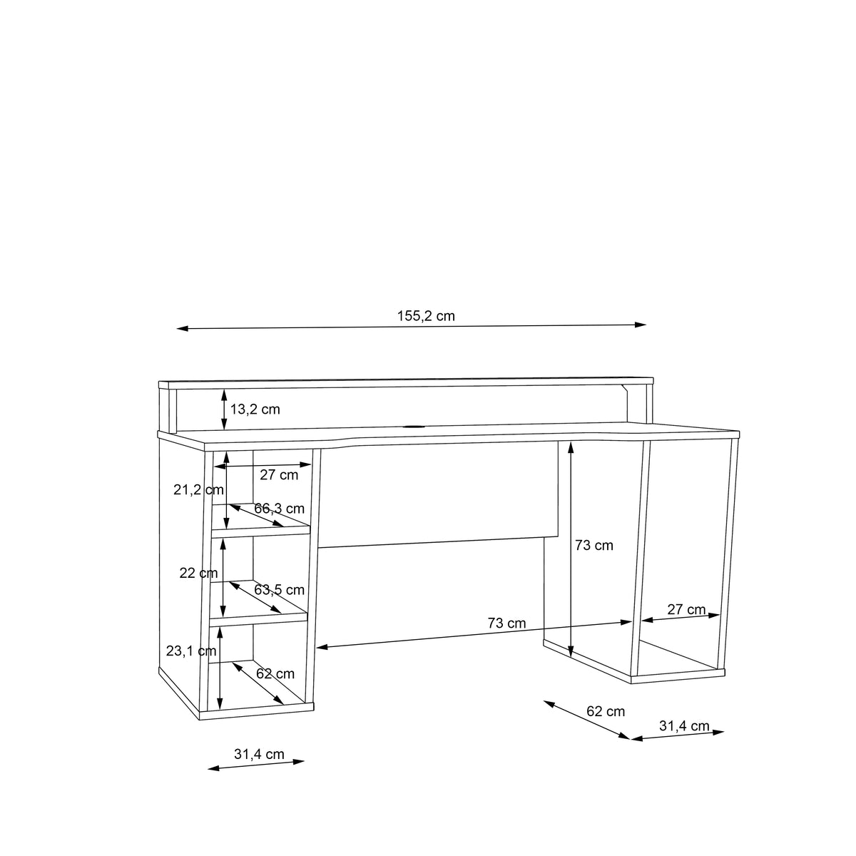 Tezaur Gaming Desk 2 Shelves with LED in Matt Black