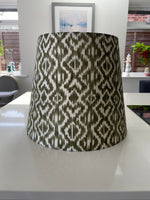 Handmade Empire or Candle Clip Lampshade in Olive Green Ikat pattern