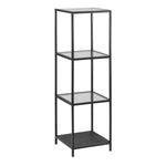 Seaford Narrow Black Metal Bookcase with 3 Glass Shelves