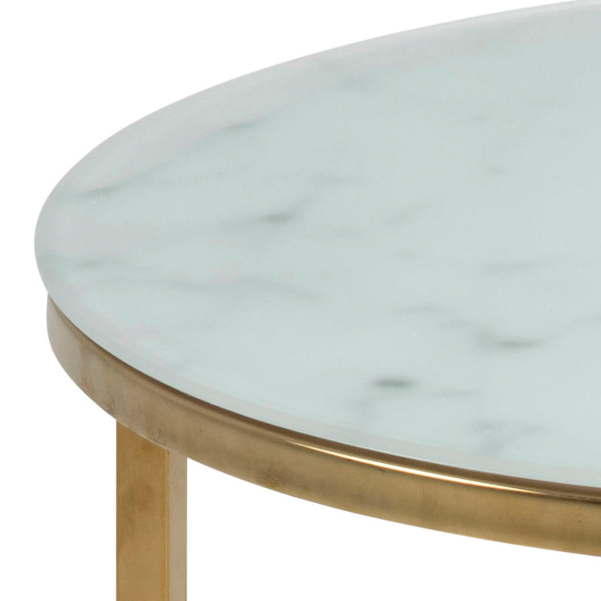 Alisma Round Side Table with White Marble Effect Glass Top & Gold Legs