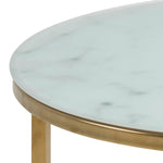 Alisma Round Side Table with White Marble Effect Glass Top & Gold Legs