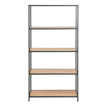 Seaford Tall Black Metal Bookcase with 4 Oak Shelves